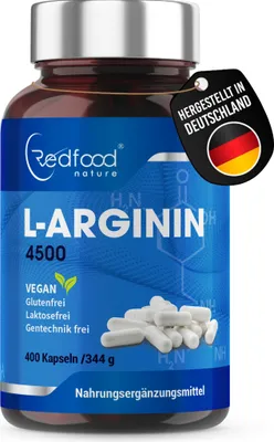 Produktbild von Redfood - L-Arginin - 400 vegane Kapseln - Hochdosiert mit 4500 mg L-Arginin