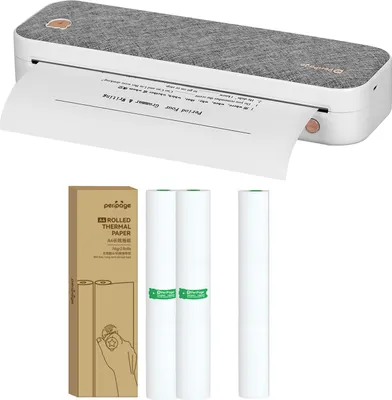 Produktbild von PeriPage A4 Papierdrucker Thermodrucker Bluetooth Drahtloser Mobiler mit 2* Langlebiges Thermopapier (210x30mm)für 10-15 Jahre und 1 Rolle Thermopapier, 210 mm Mini Mobiler Fotodrucker USB BT Anschluss Unterstützung 2''/3''/4'' Papierbreite Druck PDF Datei Webseite Vertrag Bild Kompatibel mit Android iOS Druckerpapiere