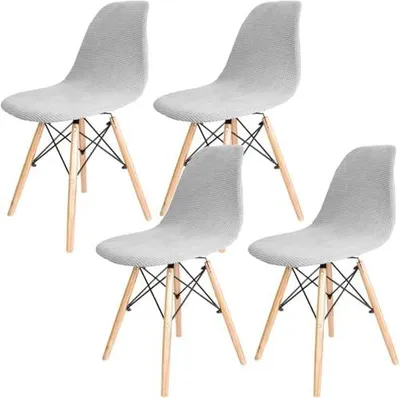 Produktbild von Set mit 4 elastischen Stuhlhussen, moderne elastische Stuhlhussen, universelle Jacquard-Stuhlhussen, waschbar und abnehmbar, für Esszimmer, Hotels und Partys (hellgrau, 4 Stück)