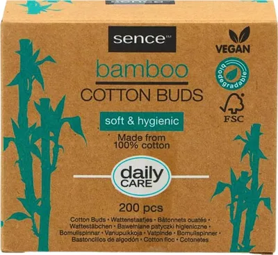 Obrázok produktu pre Sence - Bambus - Vatové tyčinky - Biologicky rozložiteľné a vegánske - 200 vatových tyčiniek - 1 kus