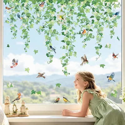 Produktbild von Fensterbilder mit hängenden Reben und Efeu für Frühling und Sommer
