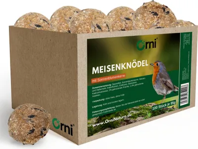 Produktbild von Orni 100 Stück Meisenknödel ohne Netz mit Sonnenblumenkerne | Energiereicher Ganzjahresknödel für Wildvögel