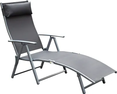 Produktbild von Outsunny Sonnenliege Strandliege Gartenliege klappbar verstellbar mit Kissen Garten Grau Sonnenliege Strandliege Gartenliege Relaxliege klappbar mit Kissen Strand Metall + Stoff Grau 137 x 63,5 x 100,5 cm
