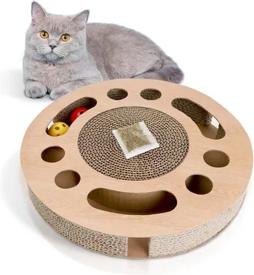 Immagine prodotto di Giocattolo per gatti in cartone - Giocattolo 3 in 1 con palline e fieno per gatti