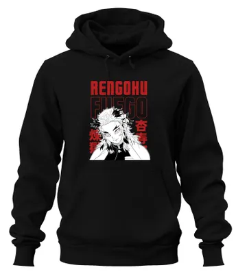 Immagine prodotto di Rengoku Kyojuro Fuego Demon Slayer Flame Anime Gift Vintage Unisex Felpa con cappuccio, Nero, S