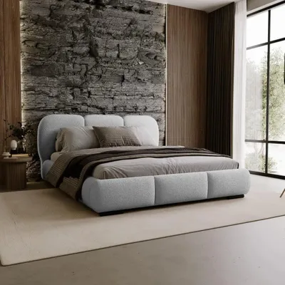 Produktbild von Chilly Möbel Design Bett Savona - Komfort Polsterbett mit weicher Form und Stauraum 180x200 cm / Holzrahmen / Bouclé / Grau