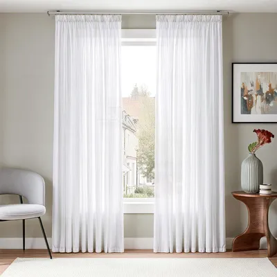 Voile-Gardinen 2er-Set 225x140 cm, weiß gestreift, transparent