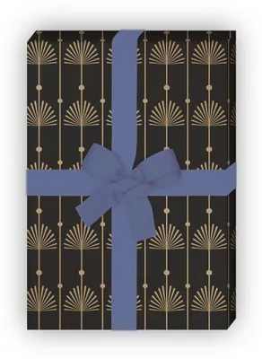 Produktbild von Geometrisches Jugendstil Geschenkpapier mit Art Deko Palmen, schwarz - G12300, 32 x 48cm