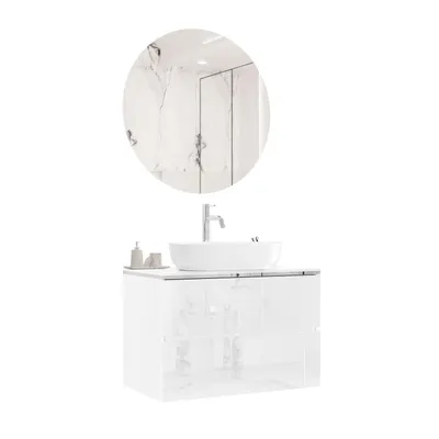 Produktbild von Badezimmerschrank AURORA SILVER, Weiß, Batterie, Spiegel, Waschbecken Oval