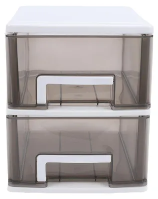 Image de Organiseur de bureau à 2 tiroirs – Boîte de rangement transparente en plastique empilable pour fournitures de bureau, pour la maison, la résidence universitaire ou le bureau – Cadre blanc – Taille moyenne – 2 niveaux