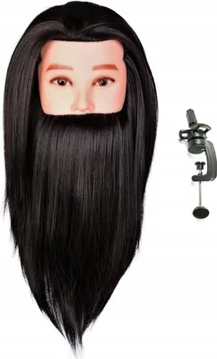 Obrázok produktu pre Cvičná Hlava Tony 50 cm Čierne Ľudské Vlasy S Držákom Do Kaderníckeho Salónu