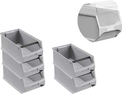 Produktbild von SparSet 5x Graue Sichtlagerbox 4.1 mit Griffstange & Abdeckung | HxBxT 15x20x35cm | 7,2 Liter | Sichtlagerbehälter, Sichtlagerkasten, Sichtlagerkastensortiment, Sortierbehälter
