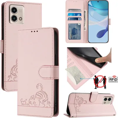 Produktbild von Leder Hülle für Motorola Moto G Stylus 4G (2023) Süße Katze Flip Case Brieftasche Schutzhülle mit Standfunktion Pink
