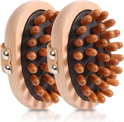 Imagen del producto de Cepillos de masaje de madera, diseño ergonómico, paquete de 2 unidades, aproximadamente 11x8,2 cm, para masajes corporales