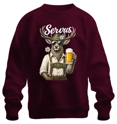 Produktbild von Servus Hirsch Bayern Lederhose Bier  Dirndl Wiesn Sweatshirt Pullover, Burgundy, M