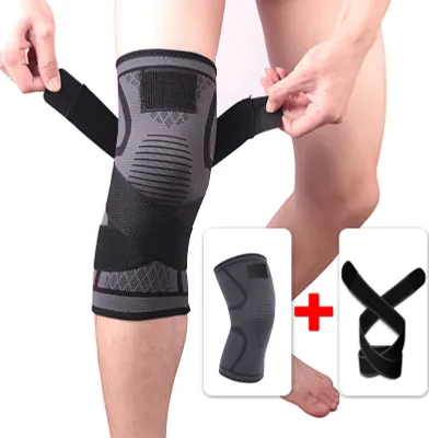 Immagine prodotto di 1 paio di ginocchiere sportive con cintura di sostegno elastica, protezione per rotule in nylon e poliuretano per fitness, corsa, L, nero