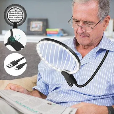 Image de Loupe de lecture flexible 5x avec éclairage, 15 cm, rechargeable, HD, 24 LED