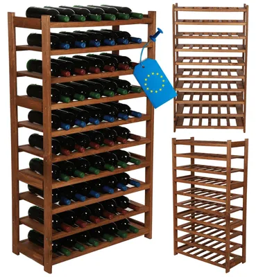 Produktbild von MODO24 Weinregal Holz, 10 Flaschenablagen, Flaschenständer, Flaschenregal, Kellerregal, Massivholz Kiefer, 124,2x70x33 cm, Braun, LSR