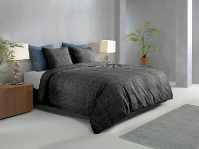 Produktbild von Zohome Lino Bettbezug - 155x220 cm – 100% Baumwolle – Hochwertige Bettwäsche mit Uni motiv – Weich - Atmungsaktiv und Hautfreundlich – inkl. 80x80 cm Kissenbezug – Schwarz