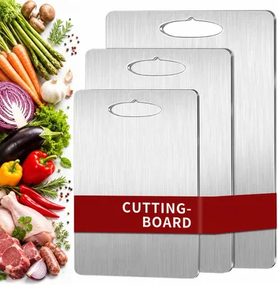 Productafbeelding van Snijplankenset, Roestvrij Staal S316, Titanium, 3 stuks, Dubbelzijdig gebruik, voor de keuken