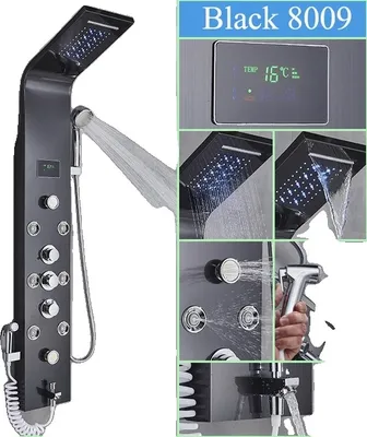 Produktbild von LED Duschsystem, Temperaturanzeige, multifunktionale Massage, Schwarz-L-8009, Schwarz-L-8009
