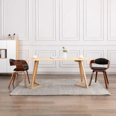 Image de Chaise de salle à manger set de 2 "Pfarrweisach" en bois courbé et similicuir noir. Dimensions (L/H/P) 49x71x51 cm