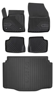 Image de Tapis en caoutchouc + bac de coffre pour Fiat 600e depuis 2023 (SUV/crossover, plancher bas) – 5 pièces, noirs, sur mesure