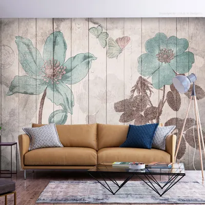 Produktbild von Vlies Fototapete Blumen 400x280 cm Tapeten Wandtapete XXL Schmetterling Holzoptik Bretter b-C-10107-a-a
