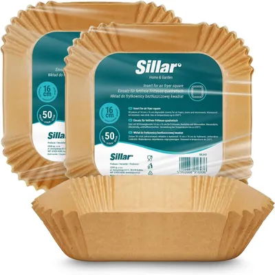 Obrázek produktu pro Sillar papír na pečení pro horkovzdušnou fritézu Airfryer papír na pečení čtvercový 16x16cm 100 kusů Nepřilnavá vrstva odolná proti oleji Pergamenový papír