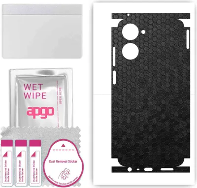 Produktbild von apgo Rückseite + Seiten Schutzfolie, Skin, kompatibel mit Realme 10, Hinten Displayschutzfolie aus Vinylfolie, kratzfest, einfache Montage - Schwarze Honigwabe