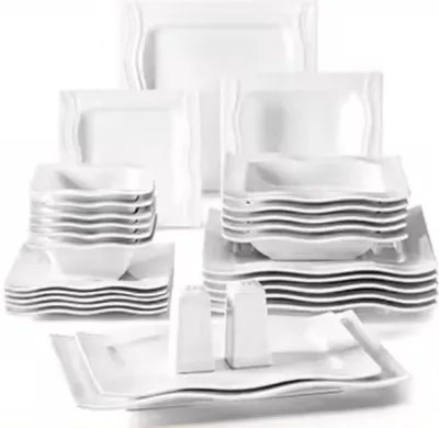 Obrázek produktu pro Haute dinner services - 6 osob - 28 dílů - Bílá keramika - Talíře na večeři a snídani