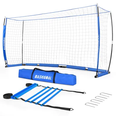 Imagen del producto de Portería de fútbol grande, de 365 x 182 cm, con red de entrenamiento y escalera de agilidad, para uso en el jardín