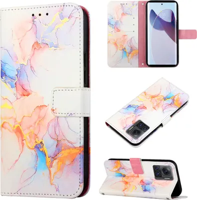 Produktbild von Moto X30 Pro Hülle, Marmor Motiv Kunstleder Tasche Wallet Kartenfächer mit Standfunktion Klapp Schutzhülle für Motorola Moto X30 Pro 5G Bunt