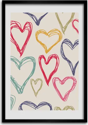 Produktbild von Bild - Bilderrahmen - Foto - 70 cm x 100 cm - MDF - Rahmen - Wandkunst - Bunte Herzen