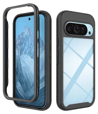 Image de Coque pour Google Pixel 9 / Pixel 9 Pro, coque arrière transparente hybride, bumper TPU robuste, coque antichoc noire