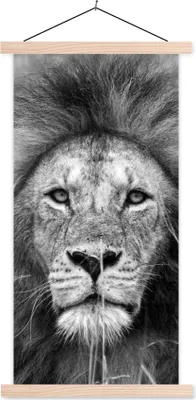 Produktbild von MuchoWow® Textilposter Löwe - Porträt - Tiere 60x120 cm mit holzfarbenen Rahmen - Holz