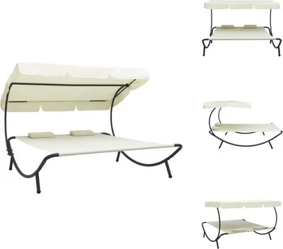 Immagine prodotto di vidaXL Lettino da giardino con tettuccio e cuscino bianco crema - Lettini da giardino
