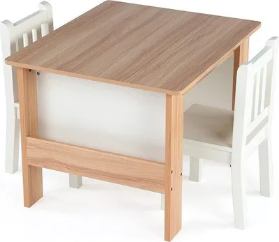 Productafbeelding van Houten Kindertafel met 2 Stoelen en Boekopberger - Naturel