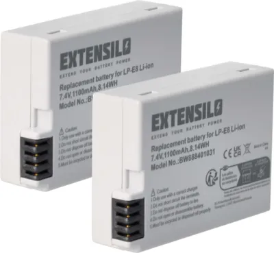 Produktbild von EXTENSILO 2x Akku kompatibel mit Canon EOS 600D, Kiss X6i, 650D, Rebel T2i, 700D, Kiss X5, 550D, Kiss X4, Kiss X7i Kamera (1100 mAh, 7,4 V, Li-Ion)