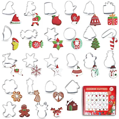 Image de Ensemble de 24 emporte-pièces de Noël, en acier inoxydable, pour biscuits, décorations en fondant, outils de pâtisserie DIY