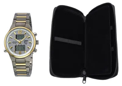 Produktbild von ETT EXKLUSIVSET MIT GRATIS REISE-ETUI: Eco Tech Time Solar Drive Funk Everest II Titan Herrenuhr World Timer - EGT-11323-10M