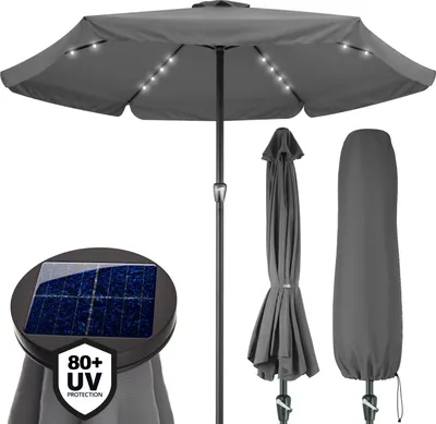 Image de KINGSLEEVE® Parasol de jardin extérieur LED solaire 330cm anthracite Pare-soleil en aluminium avec manivelle Protection UV 80+