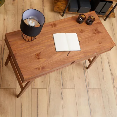 Produktbild von Schreibtisch MILO mit 2 Schubkasten, Massivholz, stabil und langlebig, ideal für Home-Office, Kastanien farben, Schubladen für Stauraum