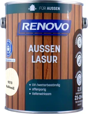 Produktbild von RENOVO Wetterlasur Wasserbasiert, für Außen 2,5 Farbwahl, Farbe:9510 Kalkweiß