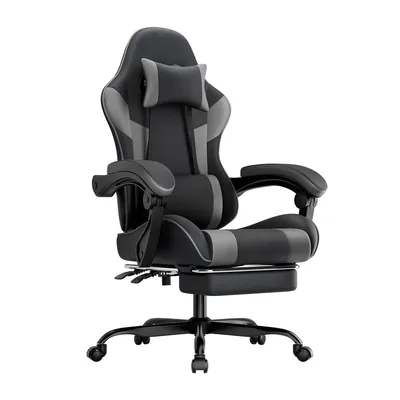 Produktbild von Gaming Stuhl mit Lendenstütze Computer-Stuhl Ergonomischer Sitzhöhe und Rückenlehne Verstellbar Kunstleder Bürostuhl Belastbar 200KG Schwarzgrau
