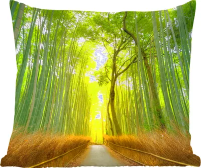 Produktbild von MuchoWow® Zierkissen Sofakissen Wohnzimmer Dekokissen 45x45 cm Pfad im Arashiyama-Bambuswald in Japan - Schlafpolster - Polster für das Sofa