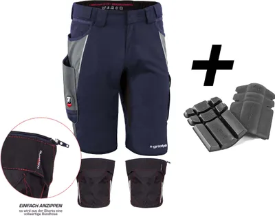 Produktbild von Qualitex kurze Arbeitshose - HANDWERKER-BUNDLE IRON Shorts + Kniepolstertasche inklusiv Kniepolster - in Farbe: marine/grau - Herren: 54 - Damen: 48