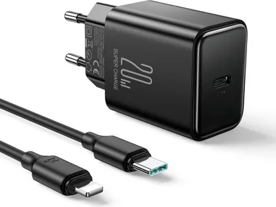 Immagine prodotto di Caricabatterie rapido NEXTBATT 20W PD + cavo USB-C a Lightning 20W, 1 m - Nero