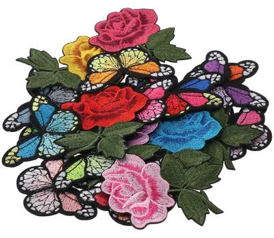 Productafbeelding van Set van 22 Borduurpatches in Rozen- en Vlinderontwerp voor Creatieve Projecten