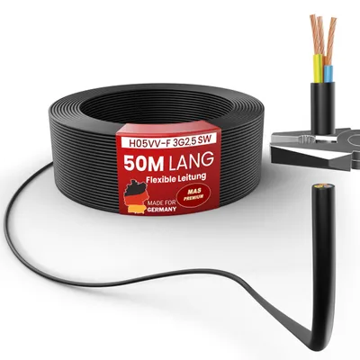 Produktbild von 50m Kunststoffschlauchleitung H05VV-F 3G2,5 Schwarz Flexible Leitung Gerätekabel